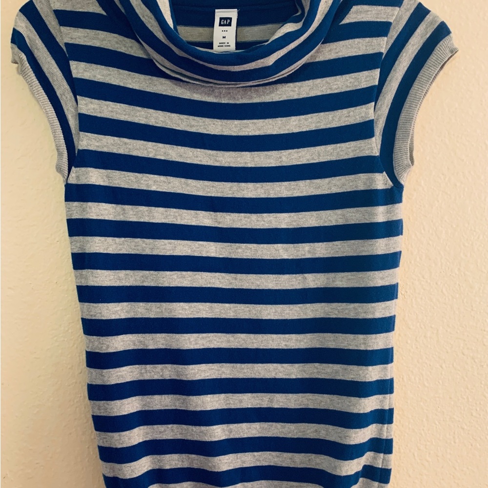 Gap Short Sleeve Cowl Neck Knit Sweater Top Blue & Grey Size M